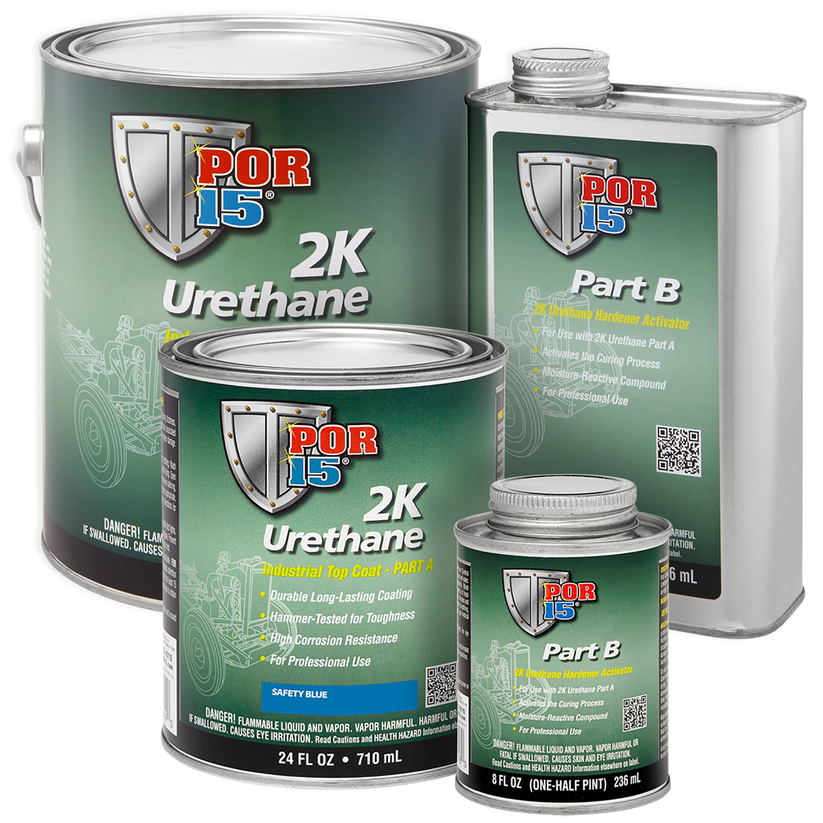 POR-15 2K Urethane Part A cans and Part B hardener containers