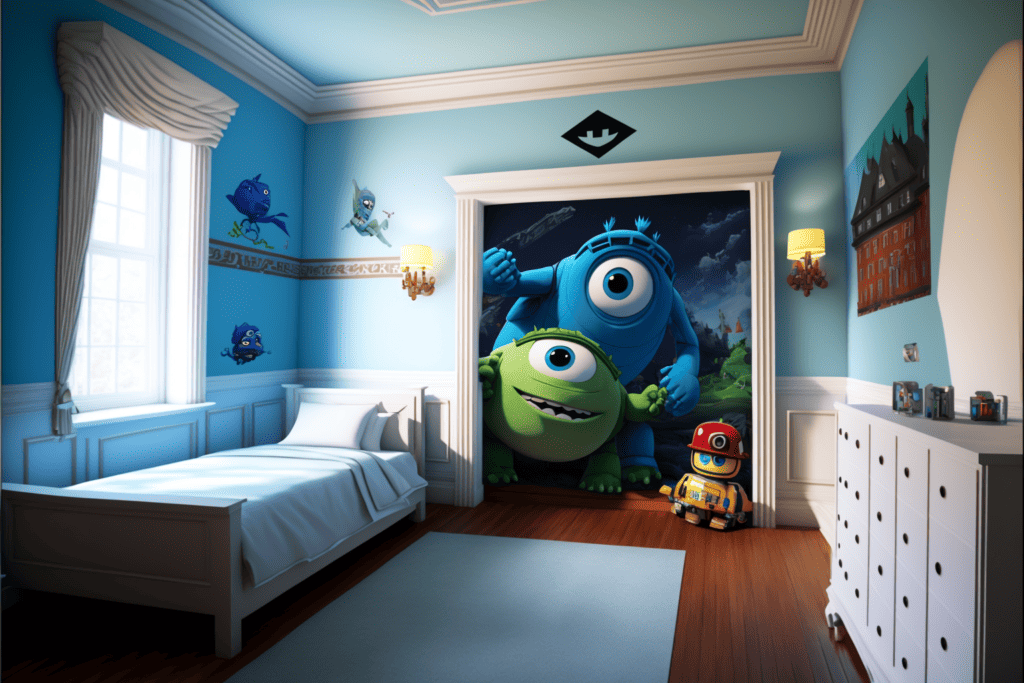 bedroom mural of pixar character daylight wainscoting upscaled