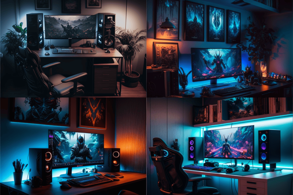 gaming room gaming furniture desktop modern led lighting