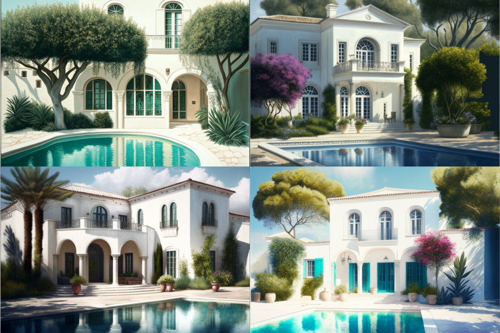 mediterranean house painted white large windows swimming pool seed 1
