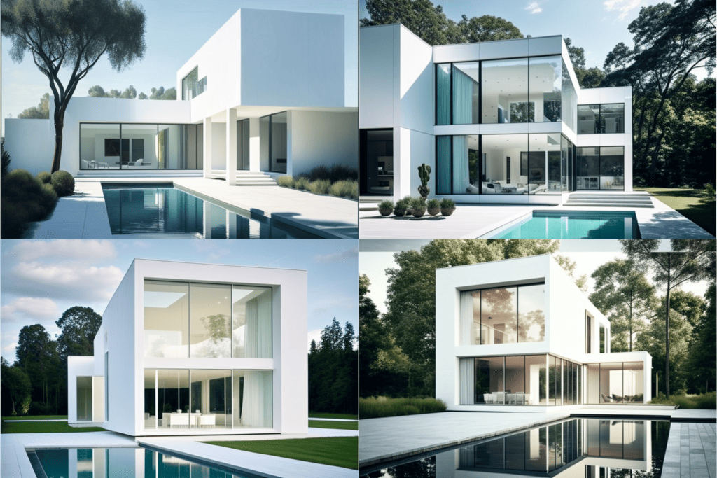 modern house painted white large windows swimming pool