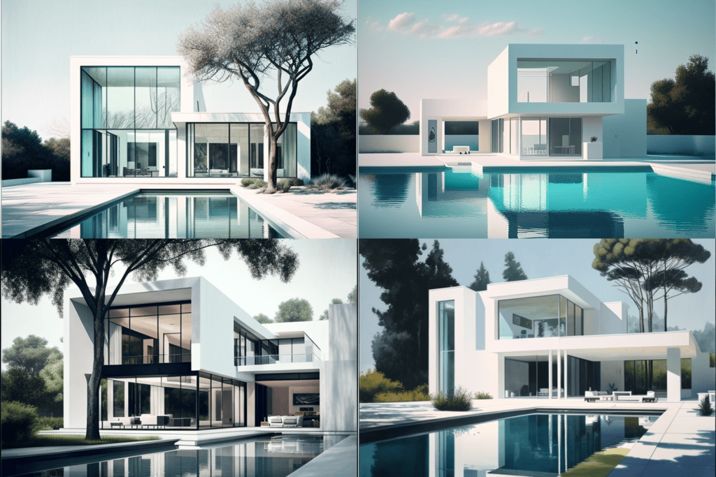 modern house painted white large windows swimming pool seed 1