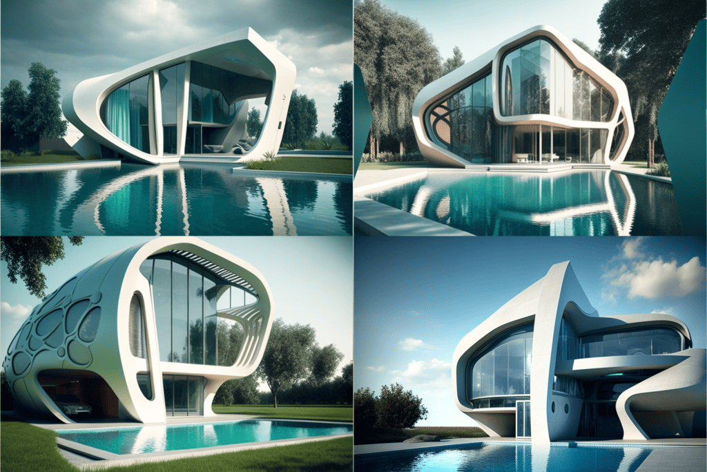 villa exterior futuristic swimming pool large windows