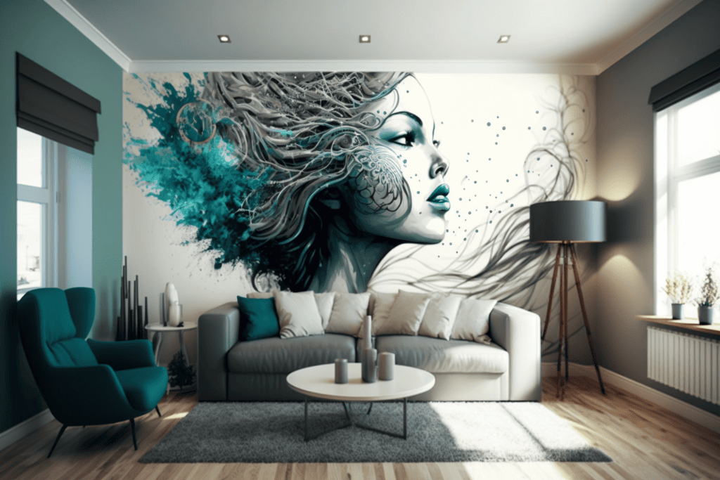 iglo ola living room with a mural with an eye catching design w 75f65191 71df 4034 8280 8316ff8493d3