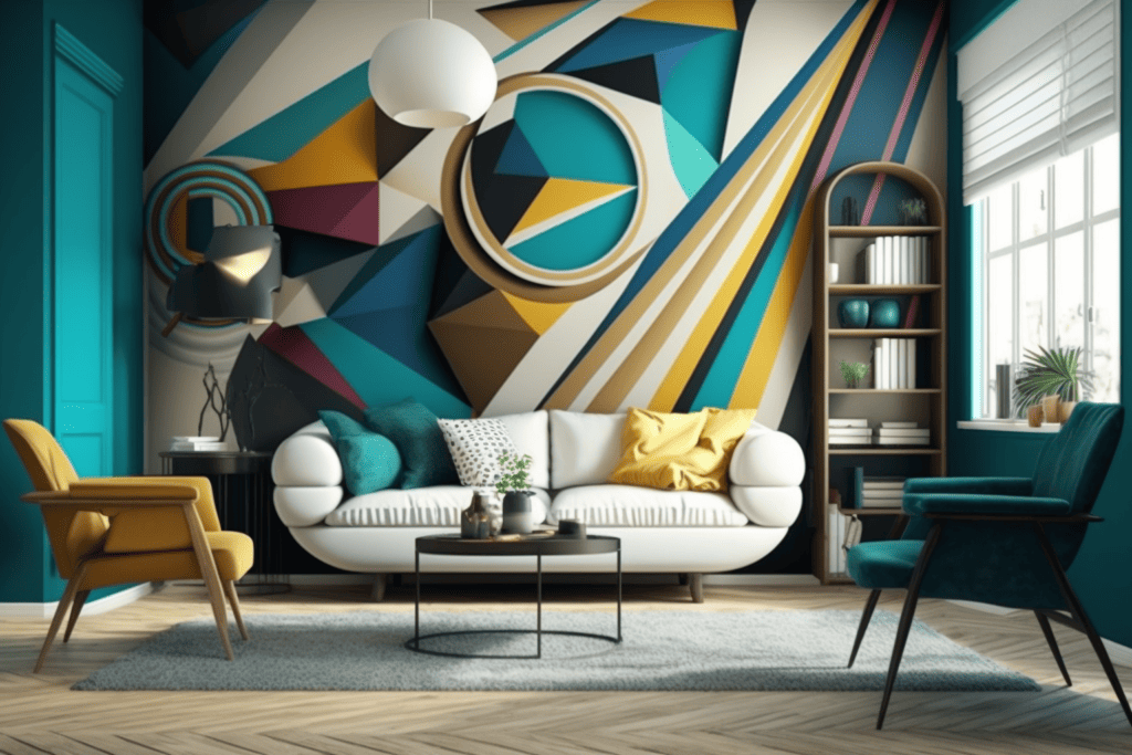 iglo ola living room with a mural with an eye catching design w cf774bc0 13fa 4ab9 8c1d 6732f28290ab
