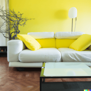 DALL·E 2023 03 07 12.46.20 modern living room yellow color theme modern furniture 1