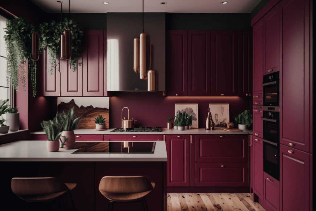 Gocolorize modern kitchen burgundy color scheme unsplash