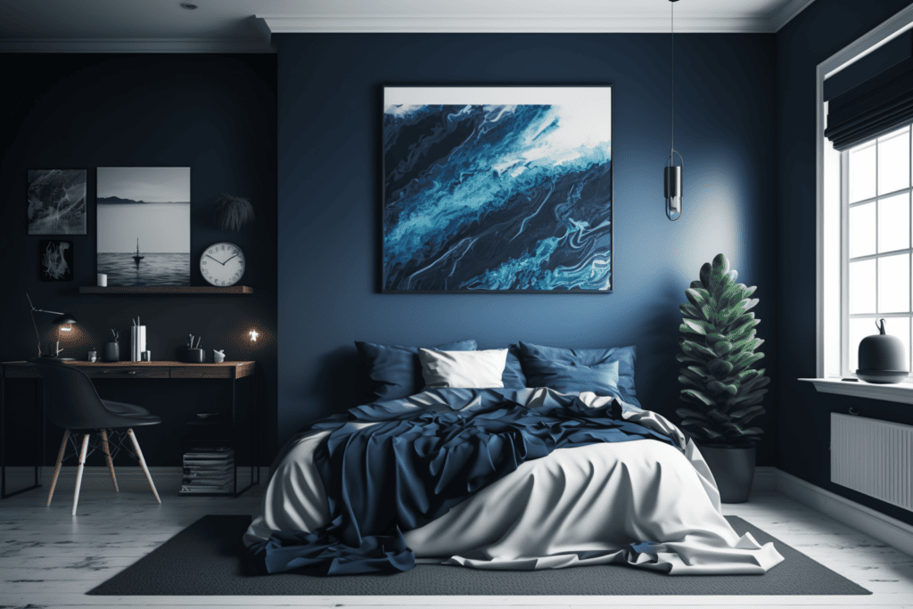 gocolorize bedroom with dark blue black and white as color theme 16813f79 3c00 4f26 975c 4b190354553b