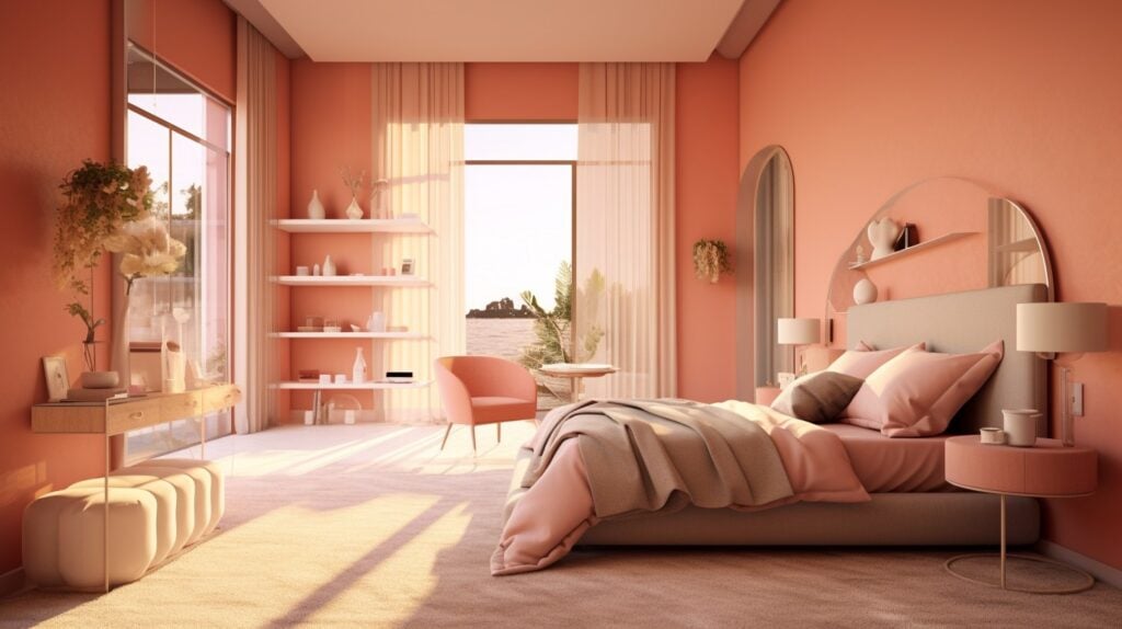 gocolorize A bedroom with coral and terracotta color theme. Taken 2f662f3b af1d 440d 8b8d 46c17b71b741