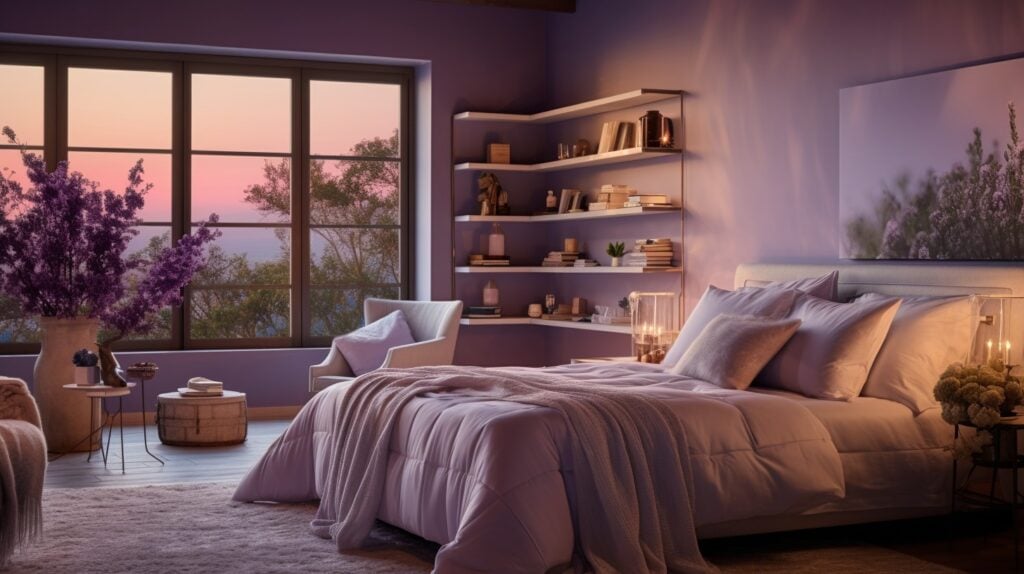 iglo ola a bedroom with lavender colored walls taken like its f e7c48bf0 866b 499d 80c3 142bc950f99c