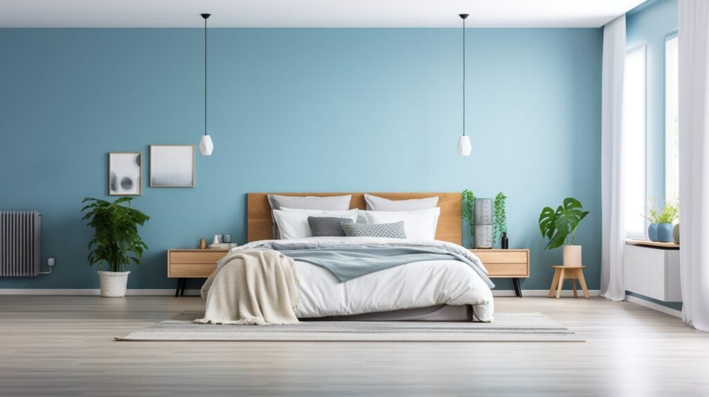 iglo ola a modern bedroom with lightblue colored walls taken li 112349e9 1559 41d1 8bcd 6c7f1c91ec3b