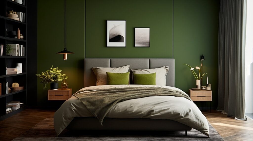 iglo ola a modern bedroom with olive green colored walls taken 9bc6a339 29f0 46d0 9c74 7617854c2ade