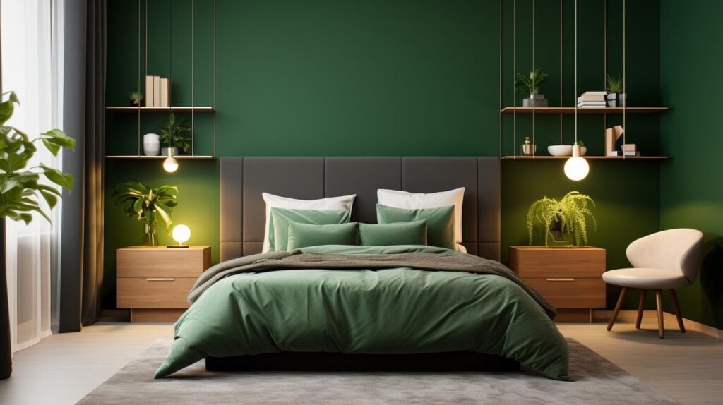 iglo ola a modern bedroom with studio green colored walls taken 81067eb2 6b9a 4d79 8f52 661e1a0e1621