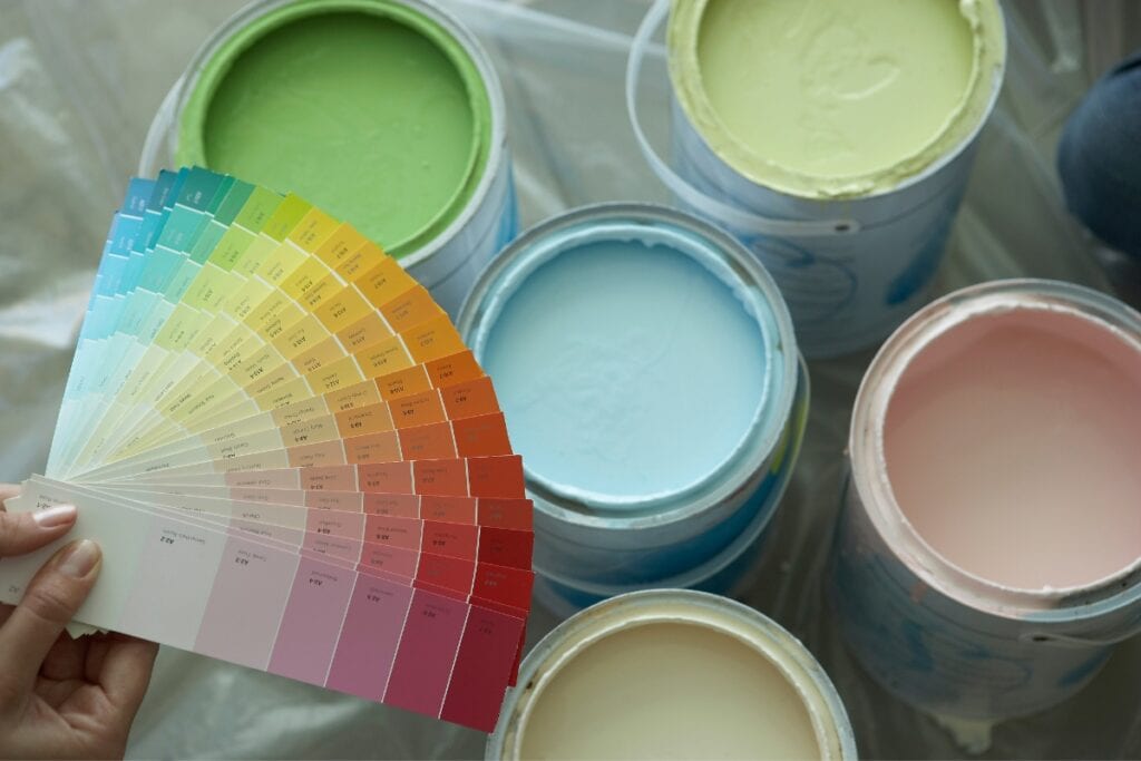 paint color fan with paint cans